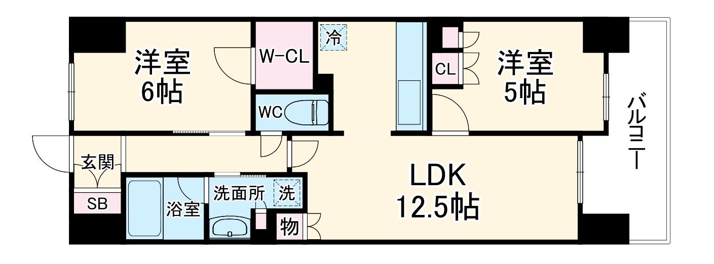 ザ・大阪レジデンス備後町(2LDK/6階)の間取り写真