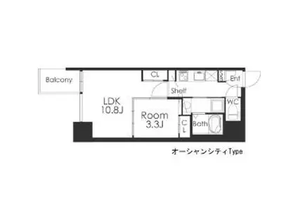 マリンズ心斎橋Ⅲ(1LDK/13階)の間取り写真