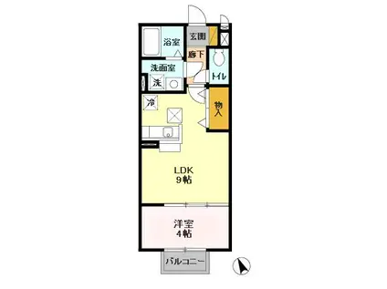 モナリエカワムラ(1LDK/1階)の間取り写真