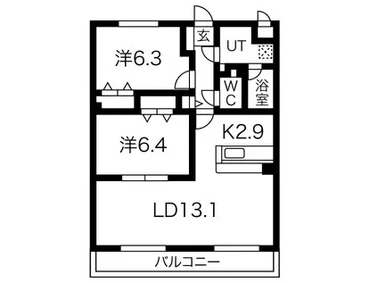 ソレイユⅡ(2LDK/1階)の間取り写真