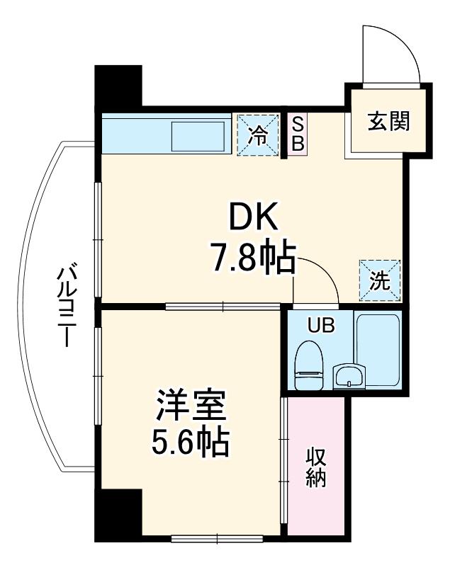 桜ビル(1DK/6階)の間取り写真