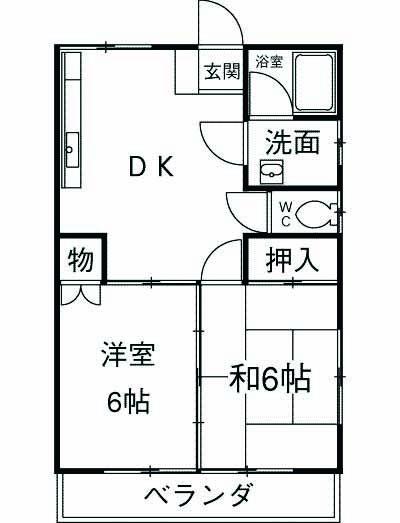 コーポ新藤A(2DK/2階)の間取り写真