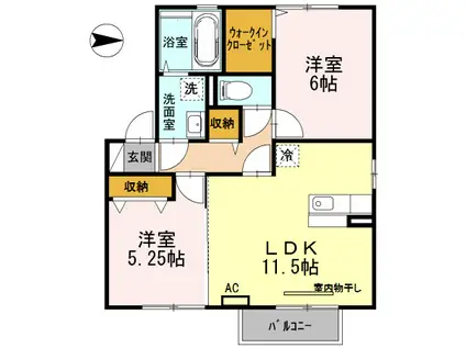 グリーンコートH(2LDK/2階)の間取り写真