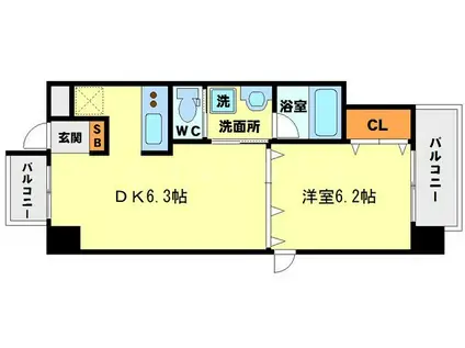 SUCCEED江坂公園(1DK/2階)の間取り写真