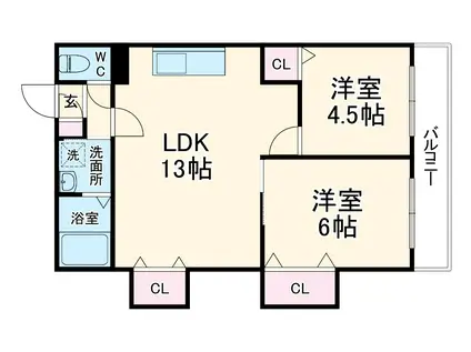 ロイヤルクインズパーク緑地公園(2LDK/3階)の間取り写真