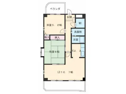 ベルコリーヌ瑞穂(2LDK/6階)の間取り写真