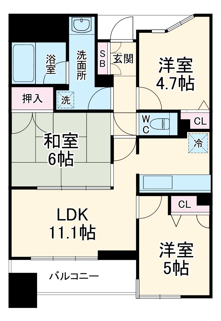 アーデンタワー新町(3LDK/4階)の間取り写真
