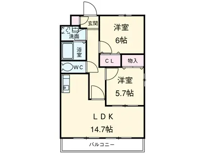 ドエル21(2LDK/1階)の間取り写真