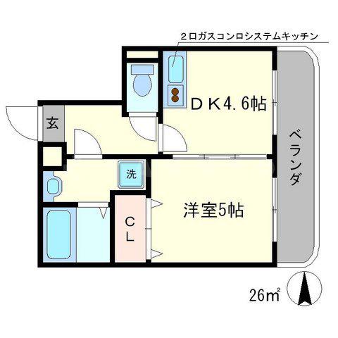 フロリアン中御門(1DK/2階)の間取り写真