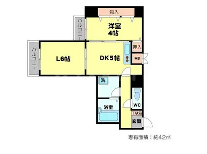 アーバンレックス緑地公園(1LDK/6階)の間取り写真