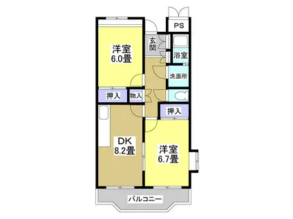 マンションアピカ(2LDK/2階)の間取り写真