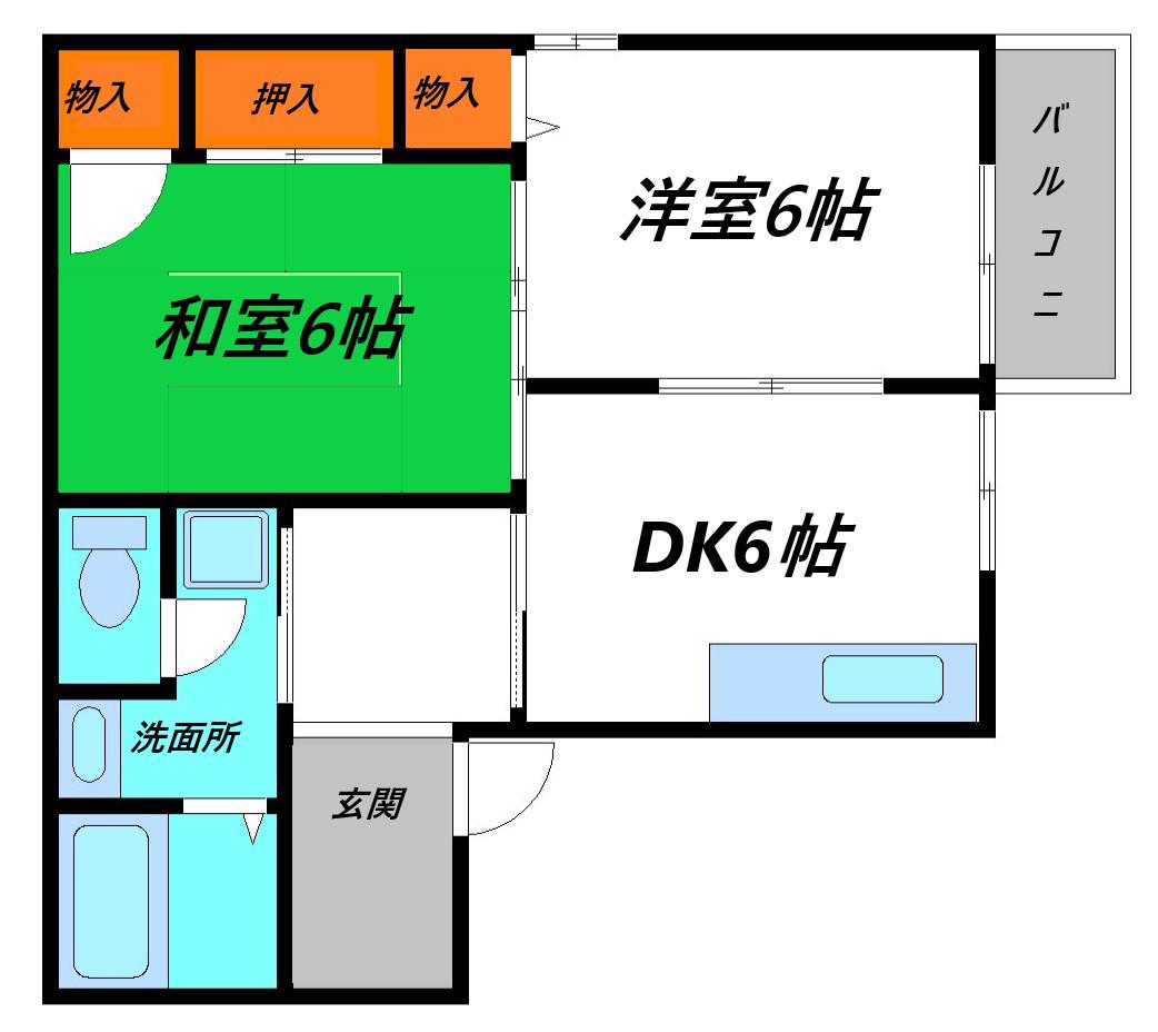八雲ハイツ(2DK/2階)の間取り写真