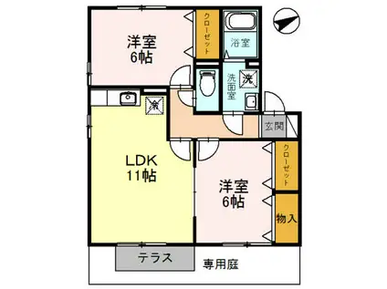 アドラブール岩井(2LDK/1階)の間取り写真