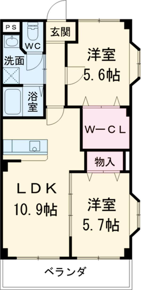 明友ビル(2LDK/2階)の間取り写真