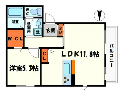 カサヴェルデA棟(1LDK/2階)の間取り写真