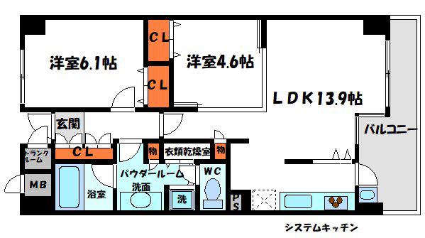 ボヌール(2LDK/5階)の間取り写真