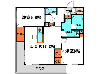 シャーメゾン・FRESHINO(2LDK/1階)の間取り写真