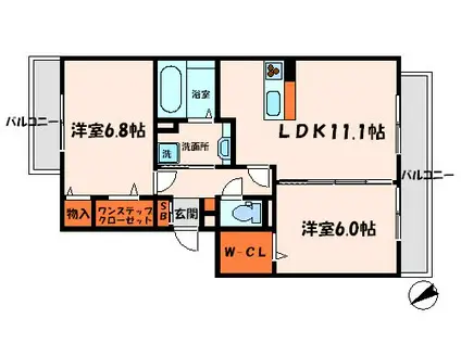 セゾンクレール2(2LDK/3階)の間取り写真