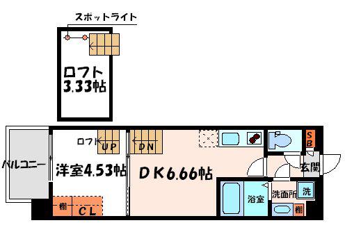 アヴェーレ京阪本通(1DK/2階)の間取り写真