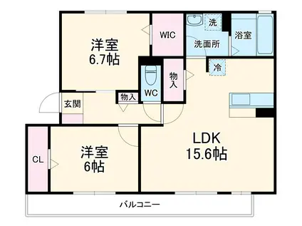 ビラーション赤坪(2LDK/2階)の間取り写真