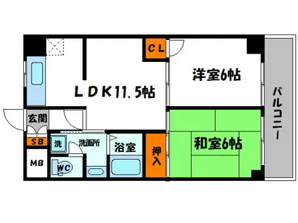 エバーグリーン旭(2LDK/2階)の間取り写真