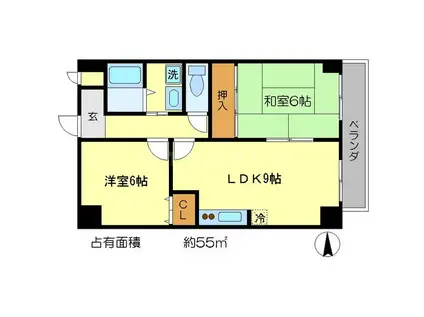 ダイアモンテ七条(2LDK/4階)の間取り写真