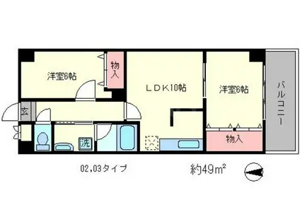 URESIDENCE二条城(2LDK/3階)の間取り写真