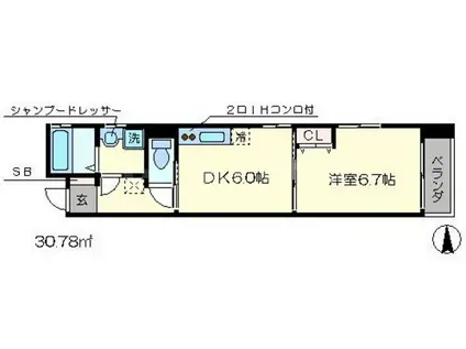 阪急電鉄京都線 烏丸駅 徒歩10分 5階建 築16年(1DK/3階)の間取り写真