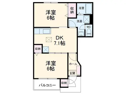 ボーシャルダンB(2DK/1階)の間取り写真