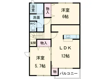 ボーシャルダンB(2LDK/2階)の間取り写真