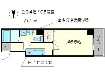 ブリエ五条大宮(1K/3階)の間取り写真