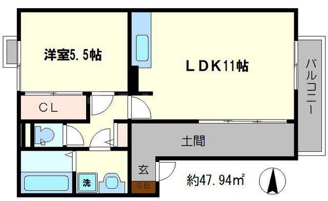 アリヴィオ清涼(1LDK)の間取り写真
