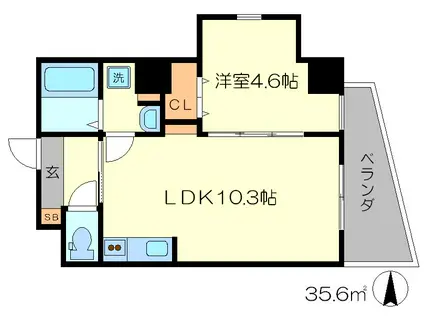 モンドール西院(1LDK/6階)の間取り写真