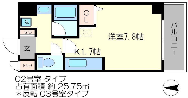 べラジオ四条大宮Ⅱ(1K/1階)の間取り写真