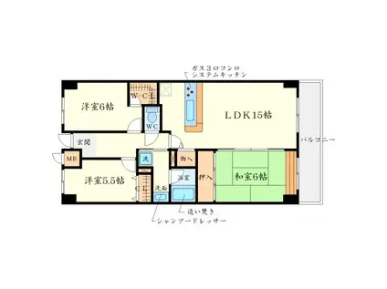 プライムコート北千里(3LDK/3階)の間取り写真