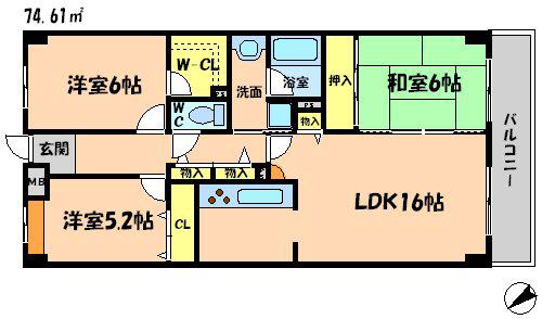 プライムコート北千里(3LDK/2階)の間取り写真