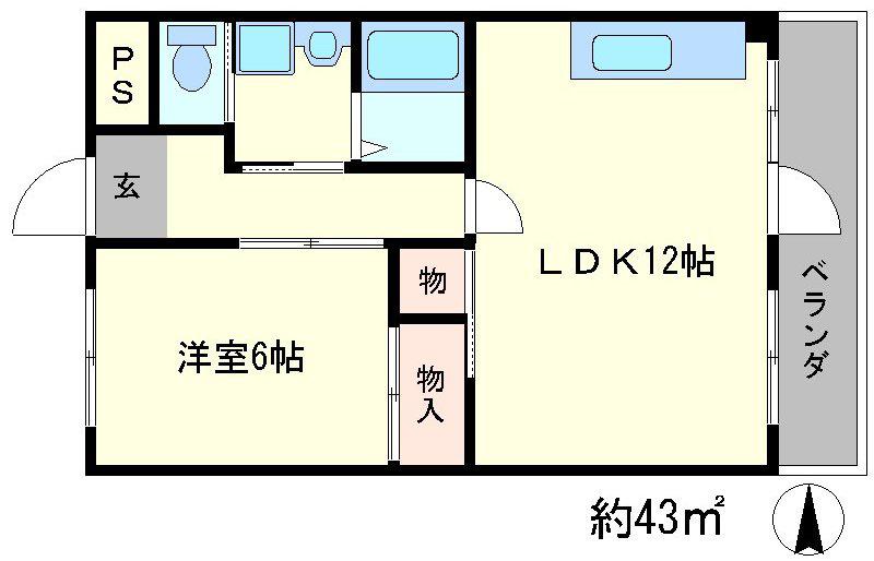 洛マンション(1LDK/2階)の間取り写真