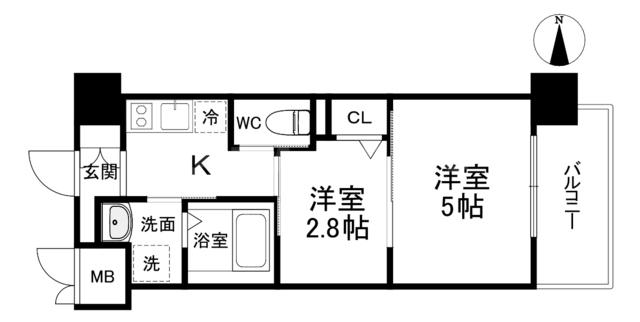 アクアプレイス京都西院2(2K/5階)の間取り写真