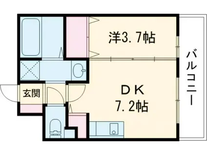 ハピネスクエア桂(1DK/1階)の間取り写真