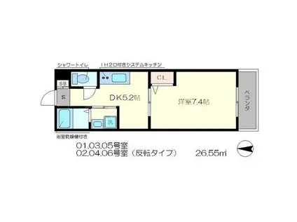 サクシード西院(1DK/1階)の間取り写真