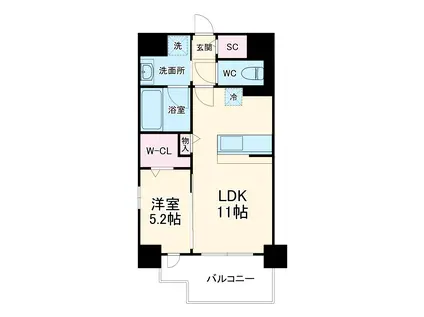 セレーナ・コンフォルト天神橋(1LDK/3階)の間取り写真