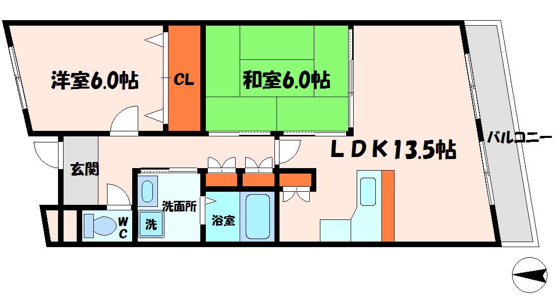 フリーディオ門真Ⅱ(2LDK/2階)の間取り写真