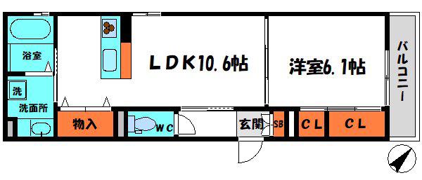 AZU PATIO(1LDK/2階)の間取り写真