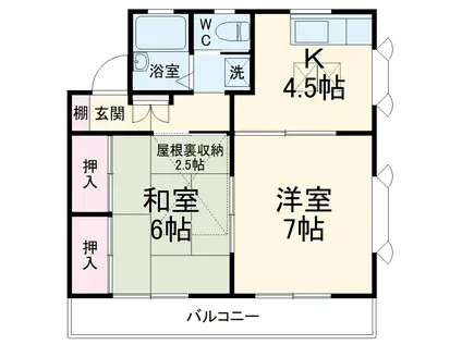 岡本ハイツA棟(2K/2階)の間取り写真
