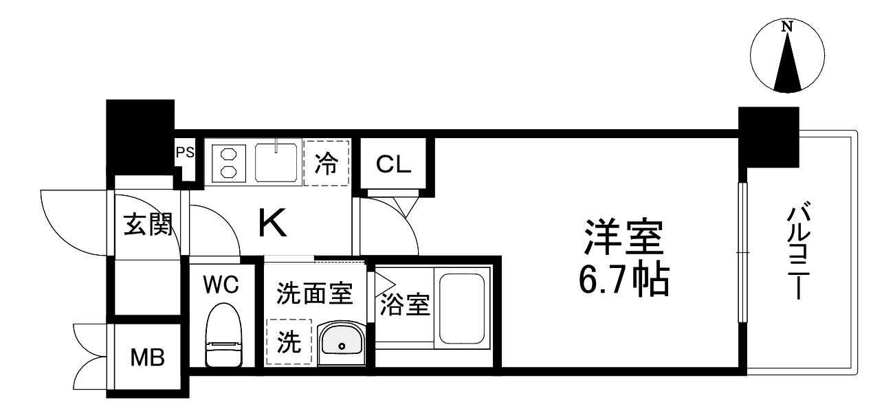 アクアプレイス京都西院2(1K/2階)の間取り写真