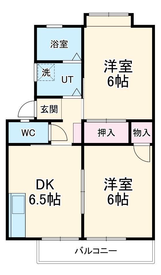 名鉄名古屋本線 宇頭駅 徒歩19分 2階建 築24年(2DK/2階)の間取り写真