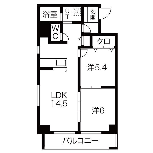 グランメールコート白銀(2LDK/6階)の間取り写真