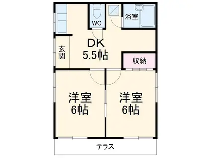 野々下ハイムB棟(2DK/1階)の間取り写真