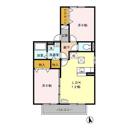 ボナールA(2LDK/1階)の間取り写真