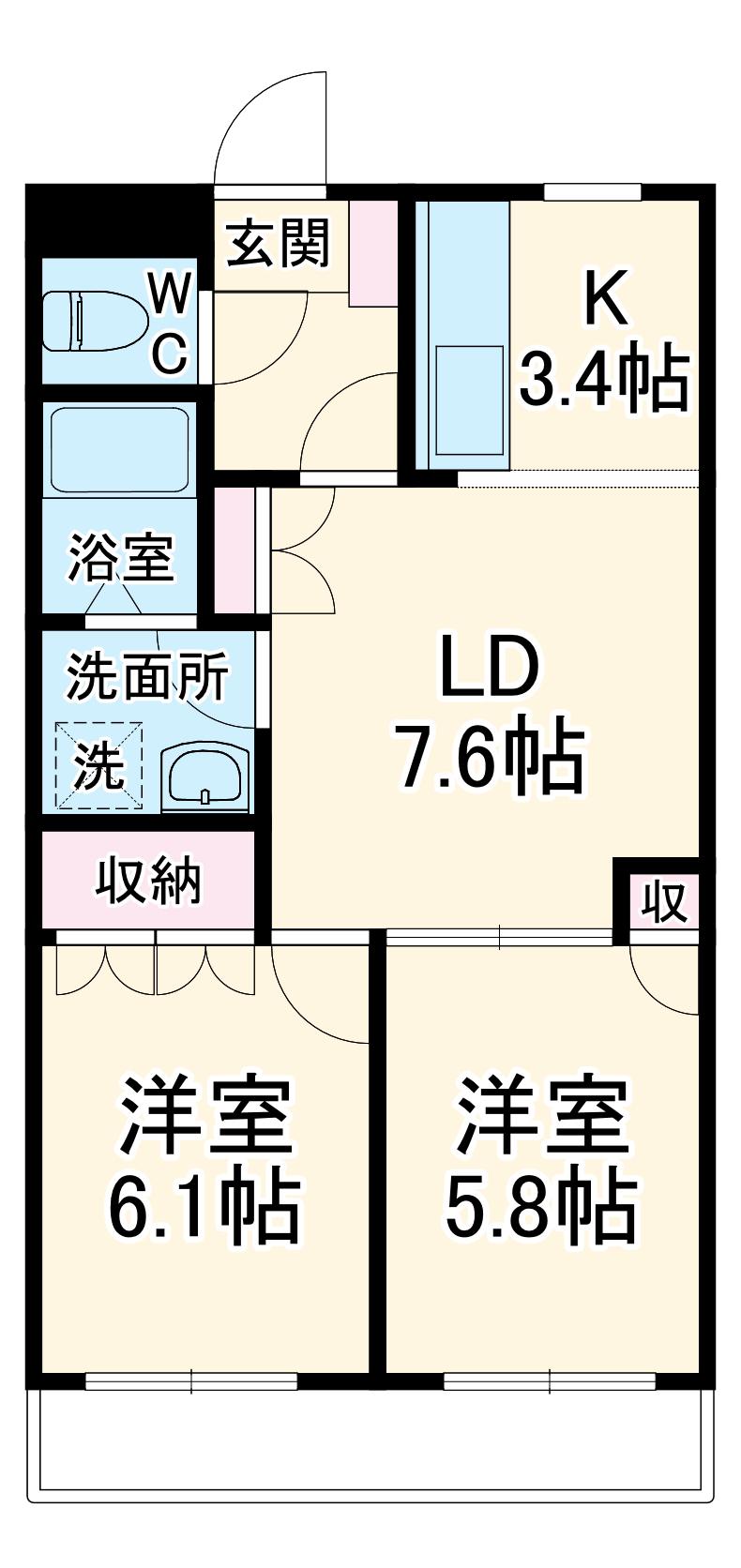 ウエストSIDEひたち野Ⅲ(2LDK/2階)の間取り写真